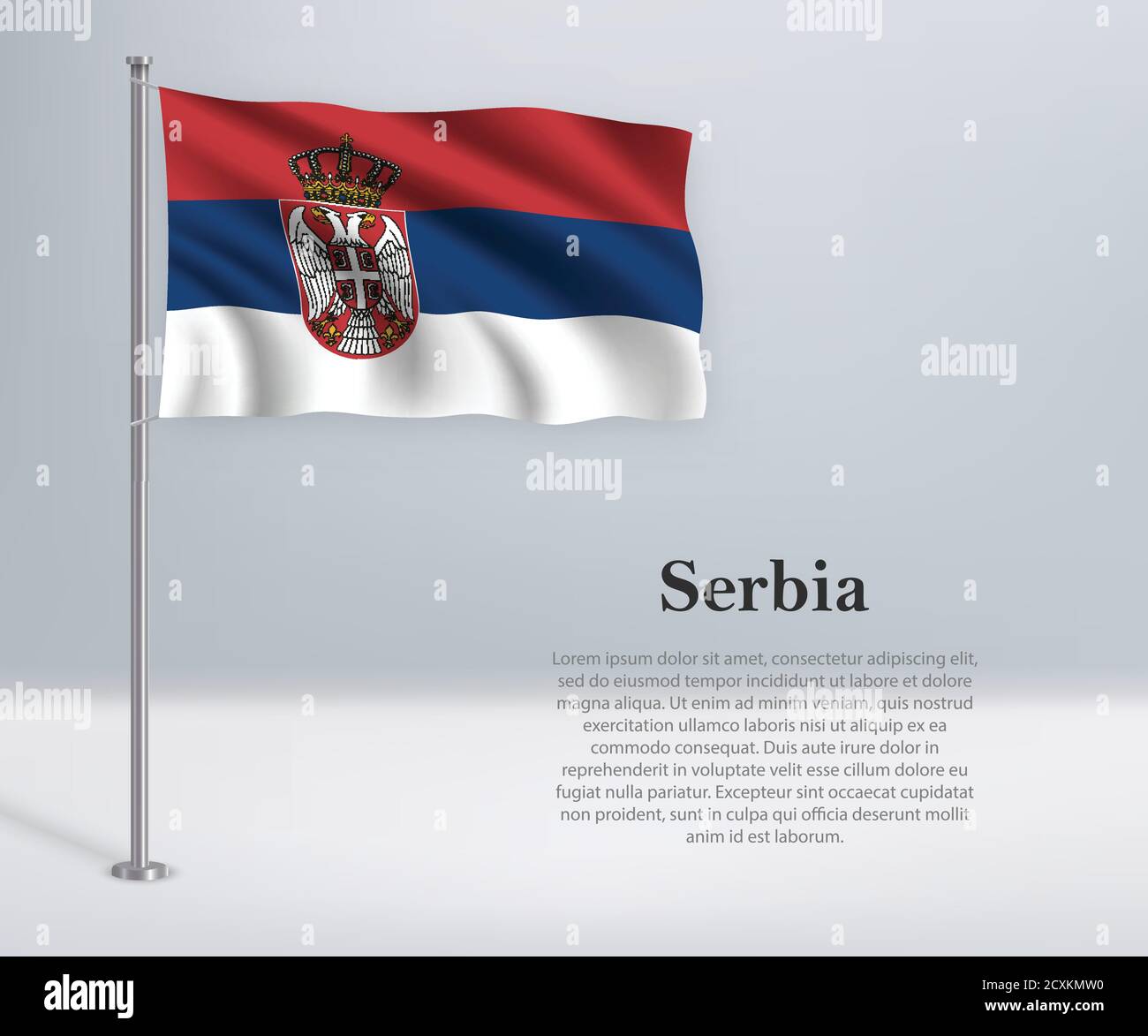 Waving flag of Serbia on flagpole. Template for independence day Stock Vector