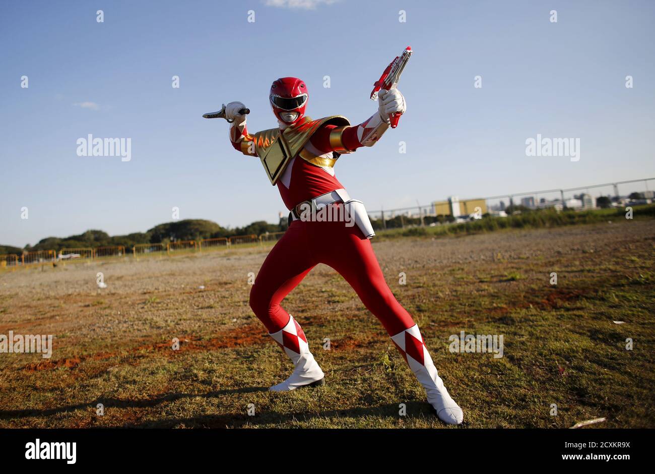 A cosplay enthusiast poses as Red Ranger of the Power Rangers anime series during the A cosplay enthusiast poses as Red Ranger of the Power Rangers anime series during the