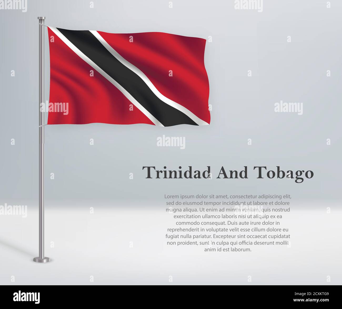 Waving flag of Trinidad and Tobago on flagpole. Template for ind Stock Vector