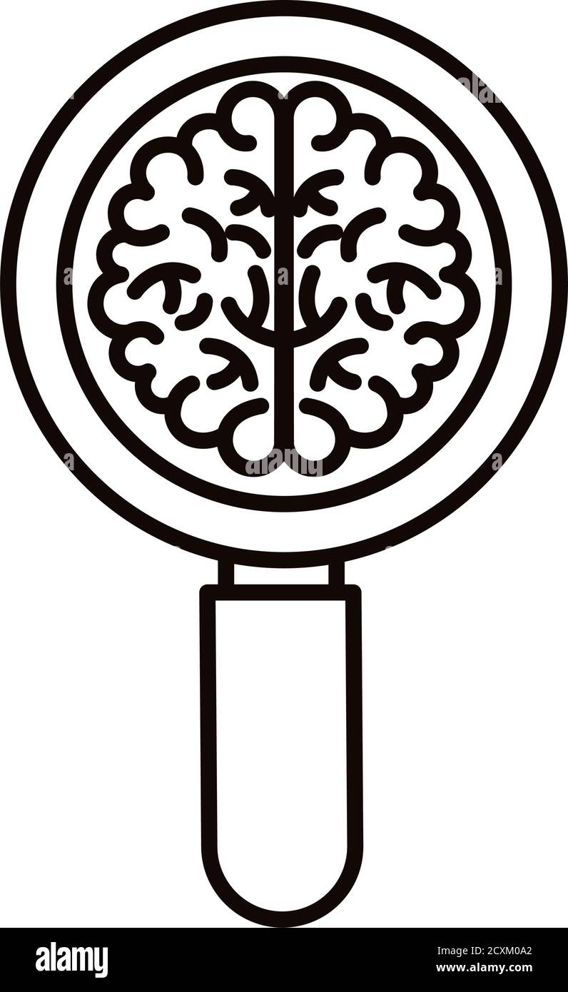 brain human with magnifying glass line style icon vector illustration ...