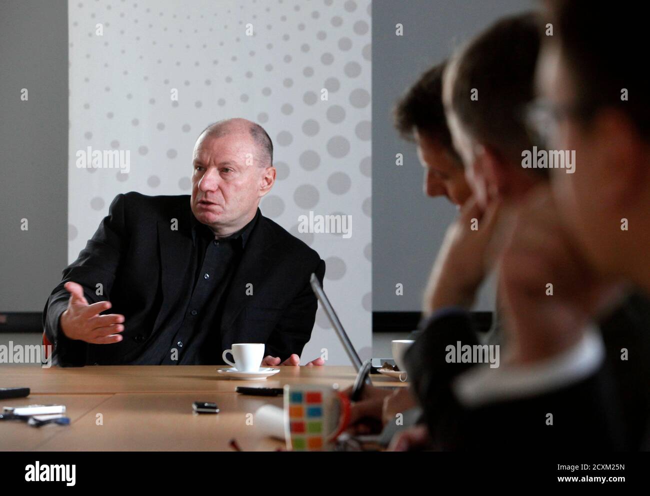 Interros President Vladimir Potanin answers journalists' questions during the Reuters Russia Investment Summit in Moscow September 27, 2012. REUTERS/Alexey Petrov (RUSSIA - Tags: BUSINESS PROFILE) Stock Photo