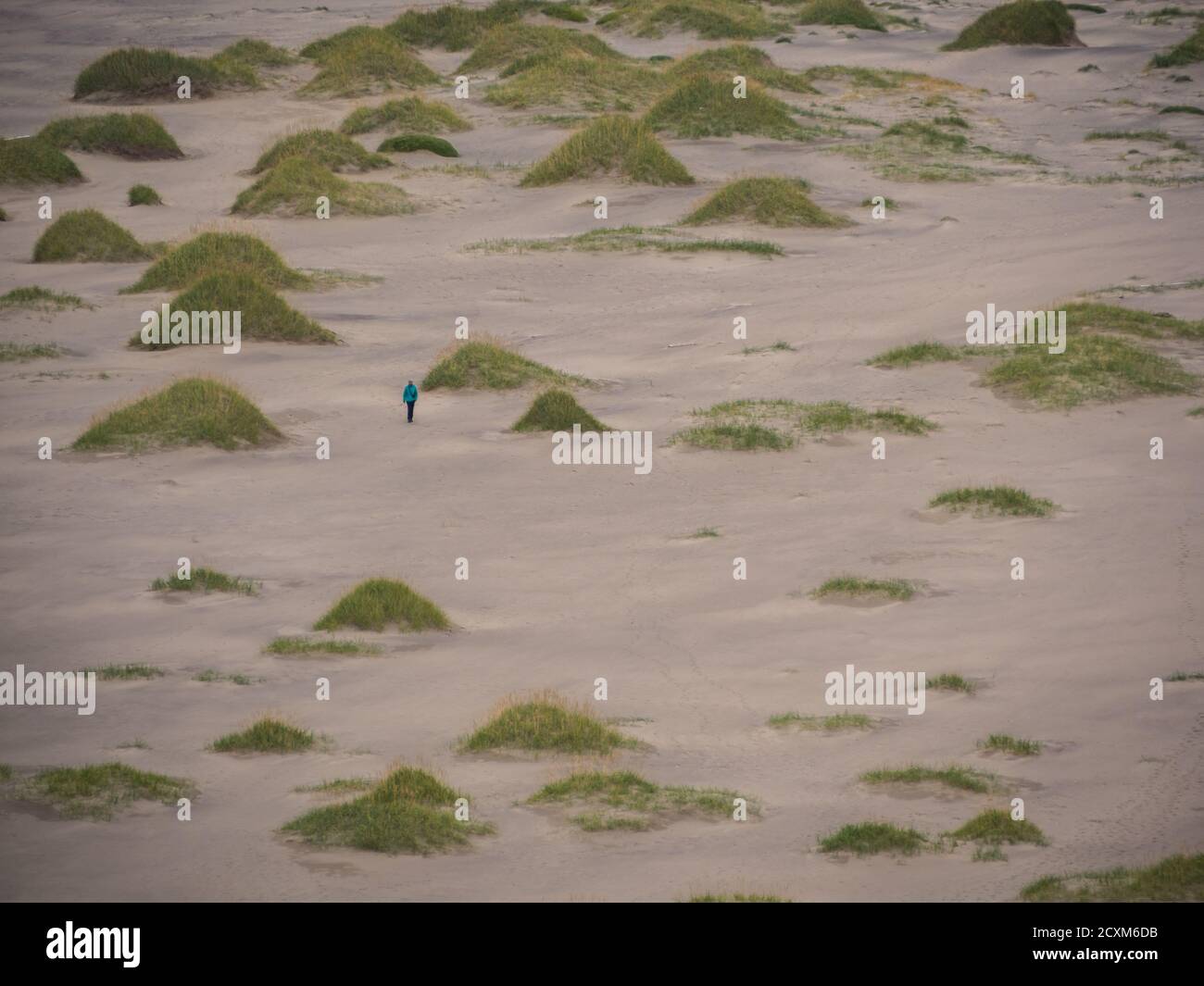 Lonely woman on the great, sandy, beautiful Bunes beach, Lofoten, Norway Stock Photo