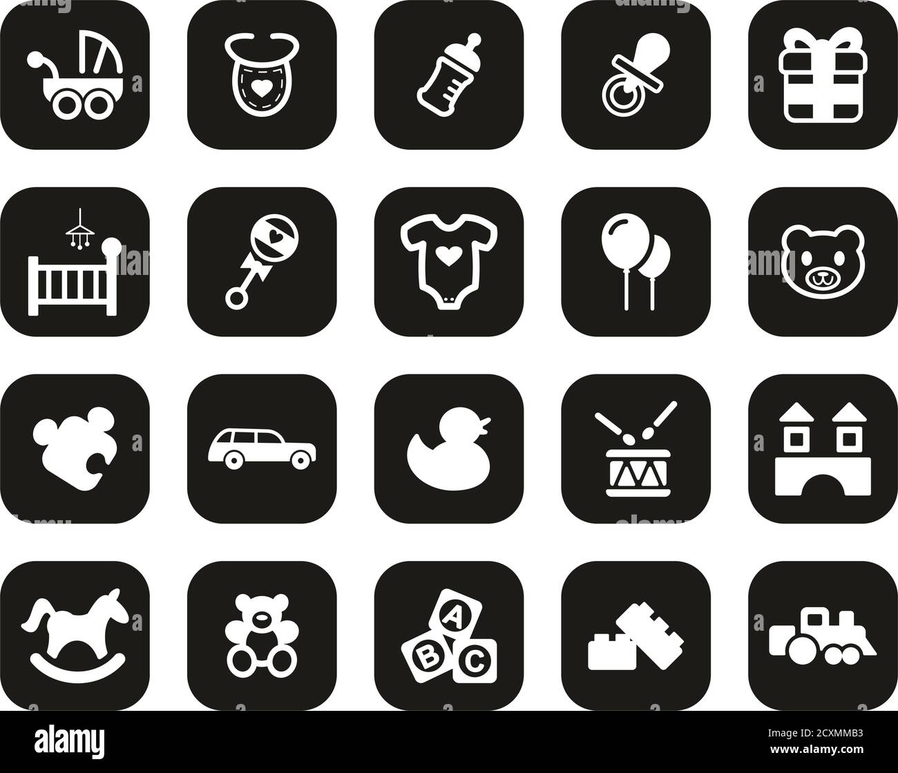 Baby Shower Icons White On Black Flat Design Set Big Stock Vector Image ...