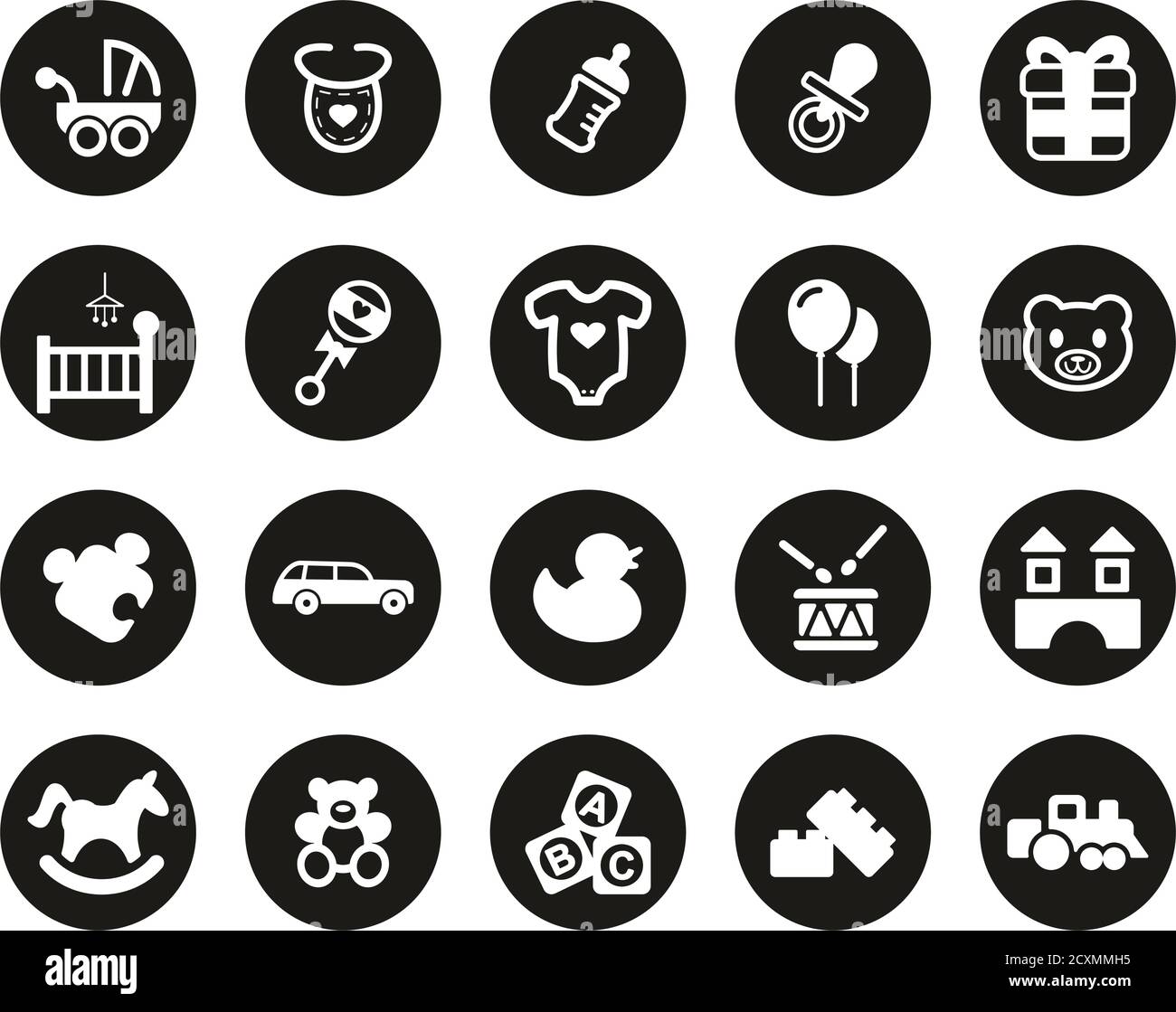 Baby Shower Icons White On Black Flat Design Circle Set Big Stock ...