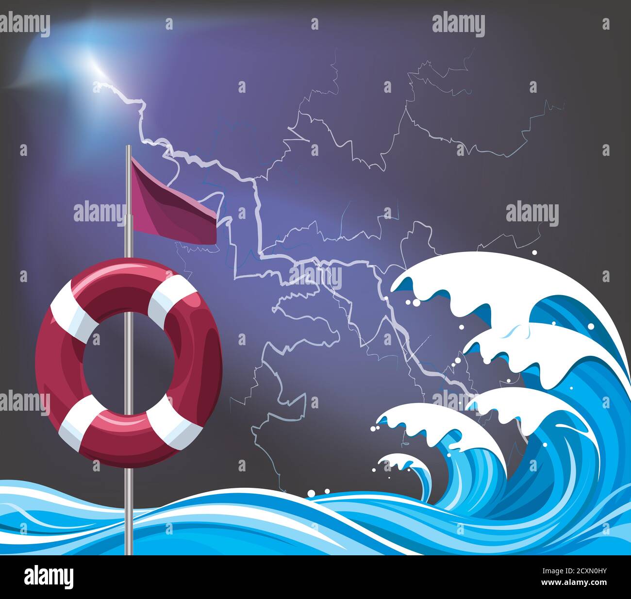 Warning read flag meaning it is dangerous to bathe or swim and people