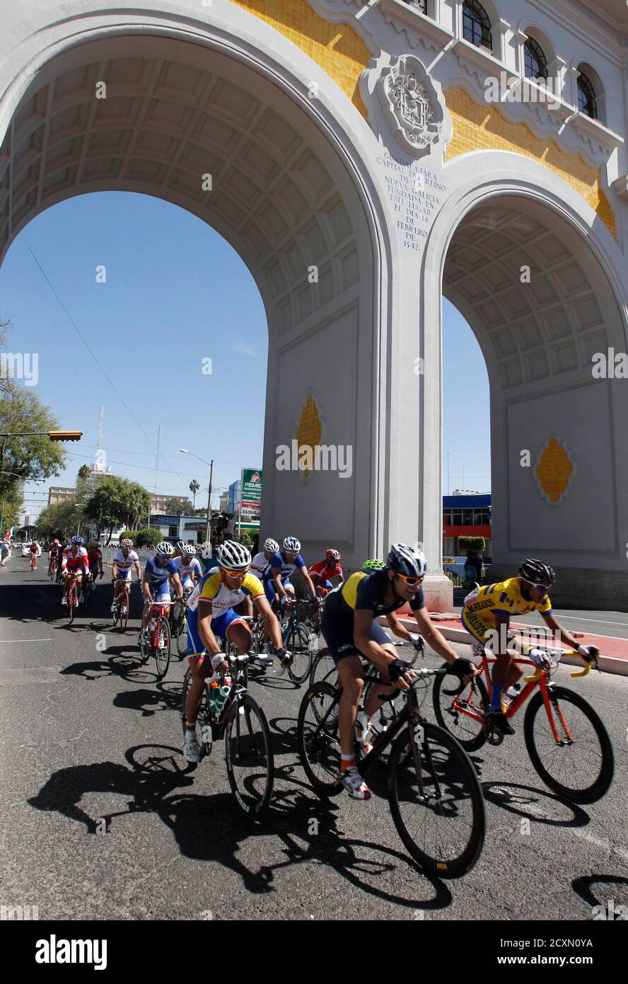 Cyclists compete in the men's road race cycling competition at the Pan American Games in Guadalajara, October 22, 2011.   REUTERS/Jose Miguel Gomez    (MEXICO - Tags: SPORT CYCLING) Stock Photo