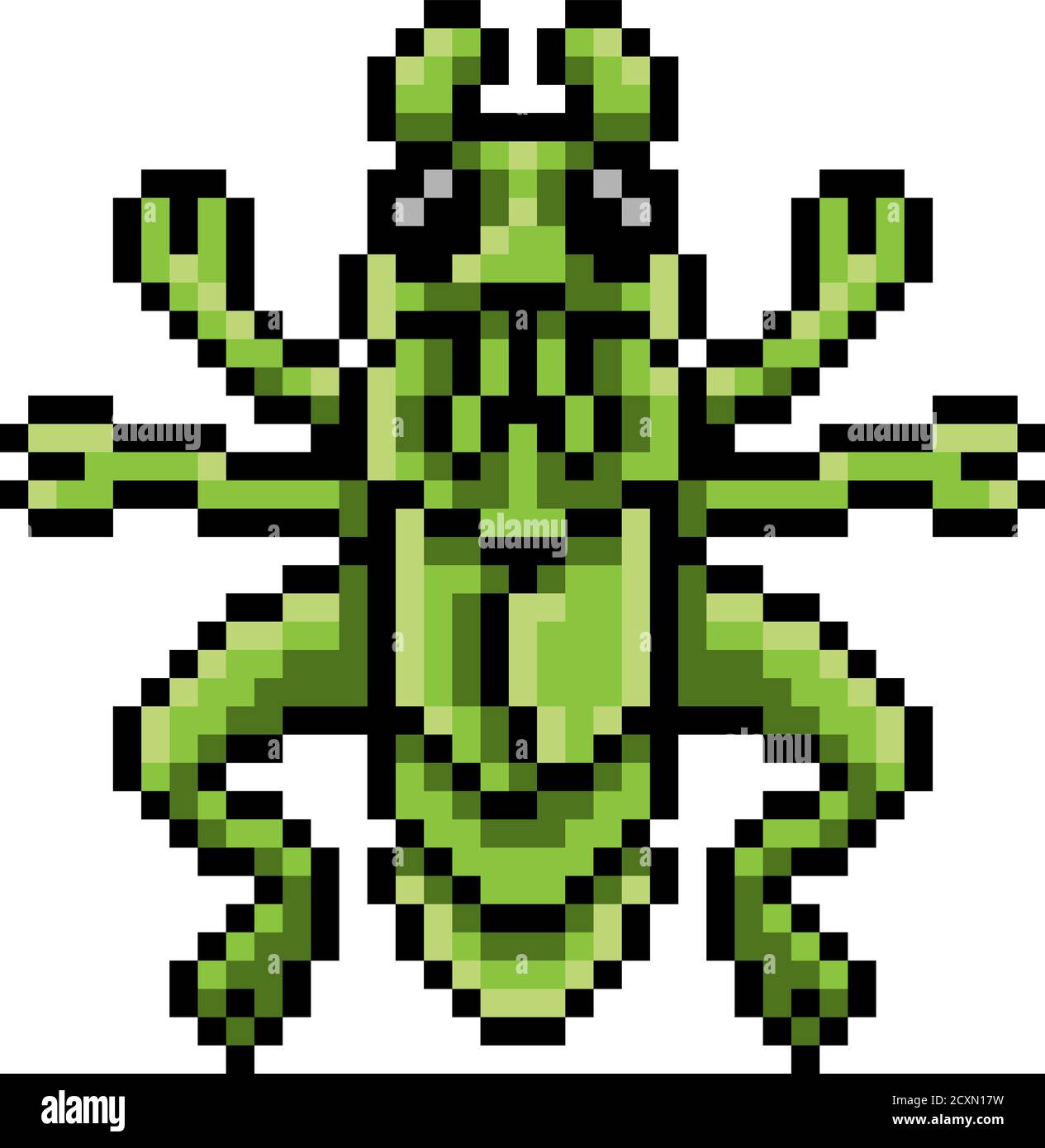 Grasshopper Bug Insect Pixel Art Game Cartoon Icon Stock Vector