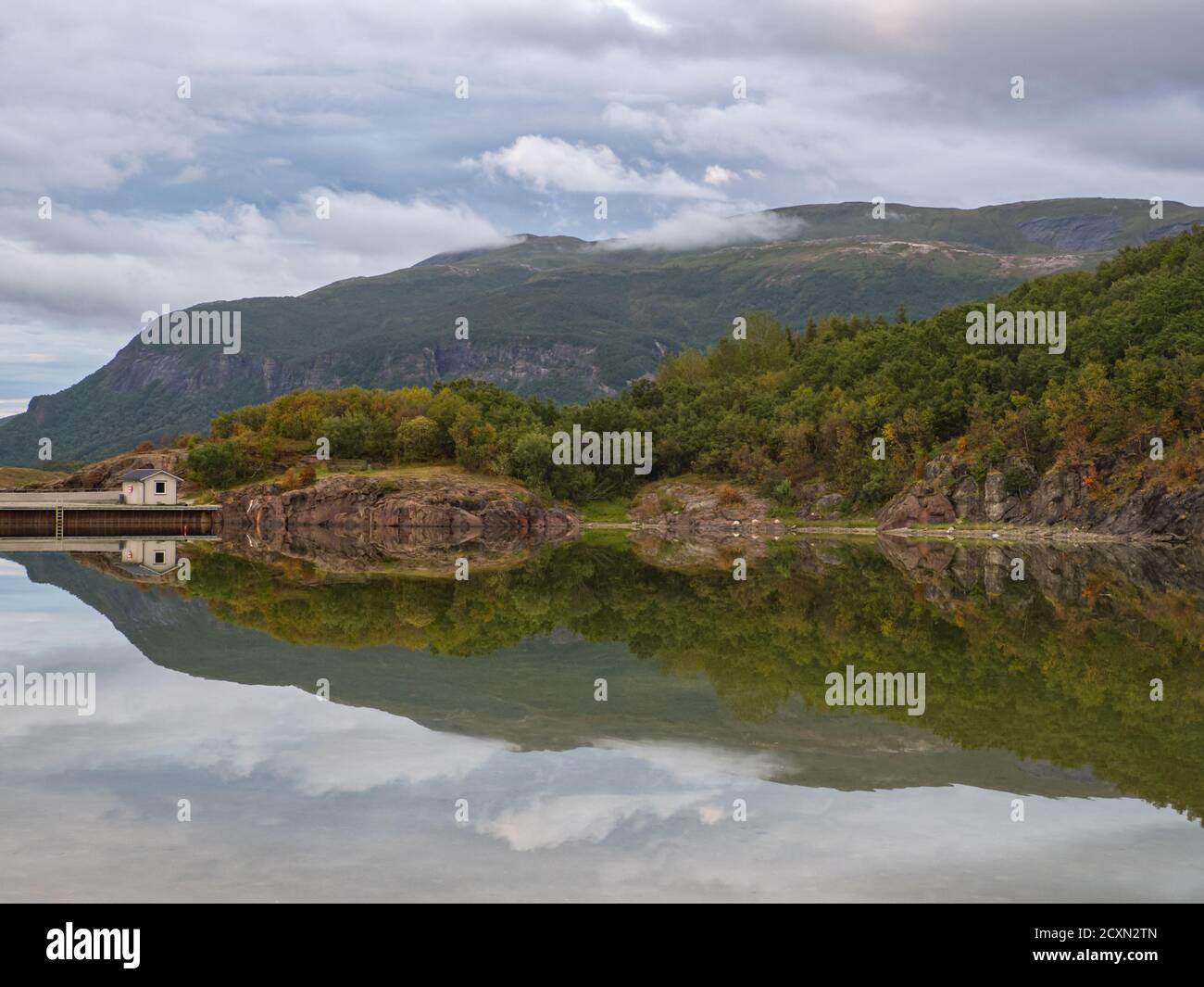 Bodo, Norway August 18, 2019 Mountain landscape and lake next to a