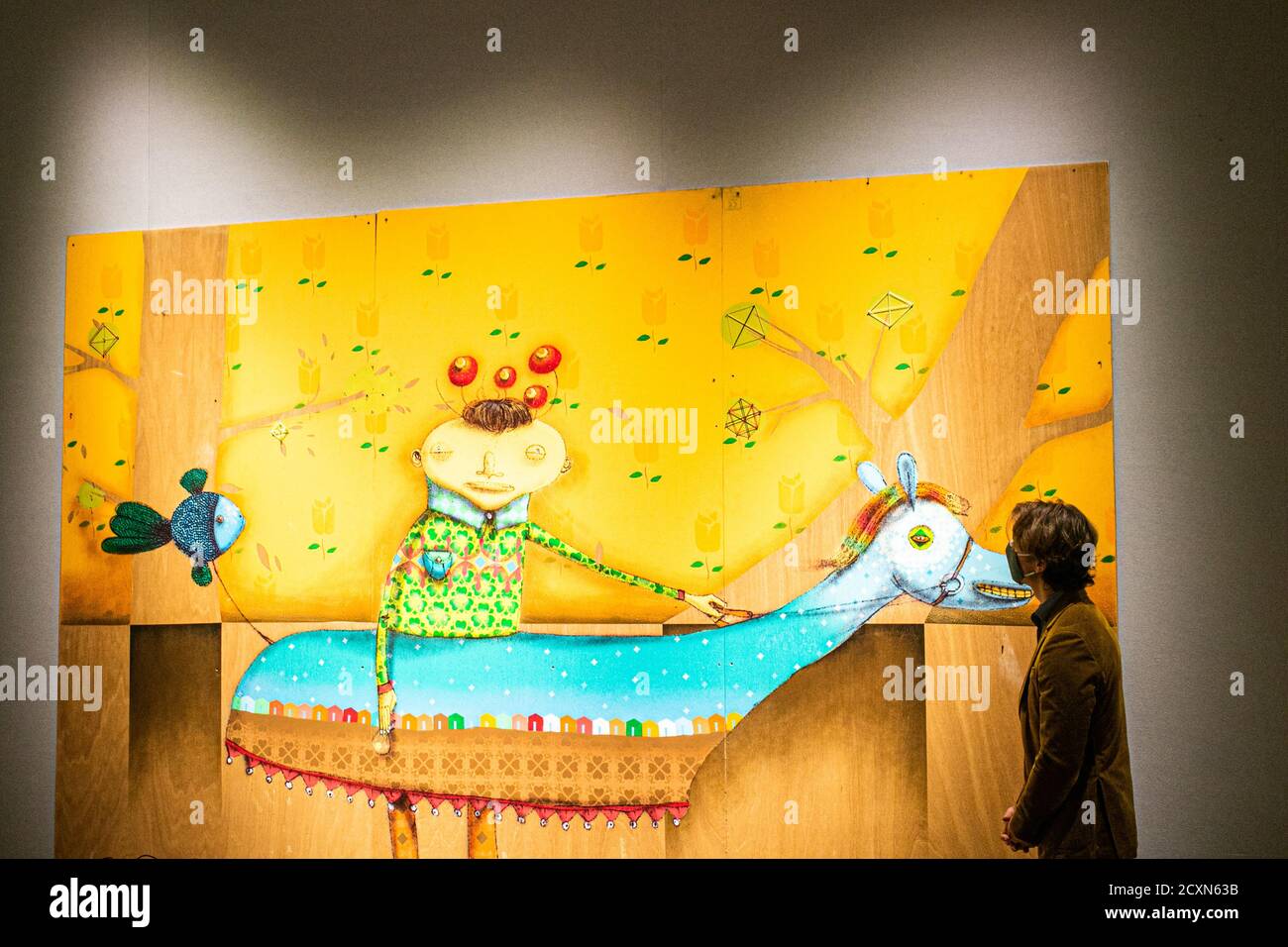 BONHAMS LONDON,UK 1 October 2020. OSGEMEOS (Brazilian, born 1974) Horse (Caballo Marino) in three parts, 2008. Estimate: £ 80,000 - 120,000. Press preview Bonhams new sale explores Pop, Street Art and the related art forms that swept across the world, influencing fashion, music, and youth culture. Credit: amer ghazzal/Alamy Live News Stock Photo