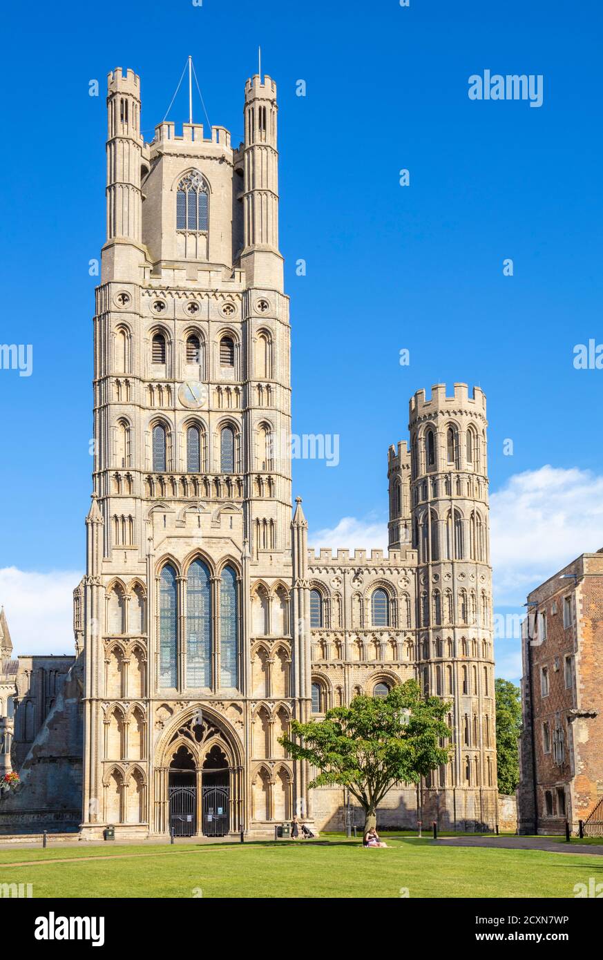 Ely uk Ely cathedral or Cathedral Church of the Holy and Undivided Trinity from Palace Green Ely Anglican cathedral Ely Cambridgeshire England UK GB Stock Photo