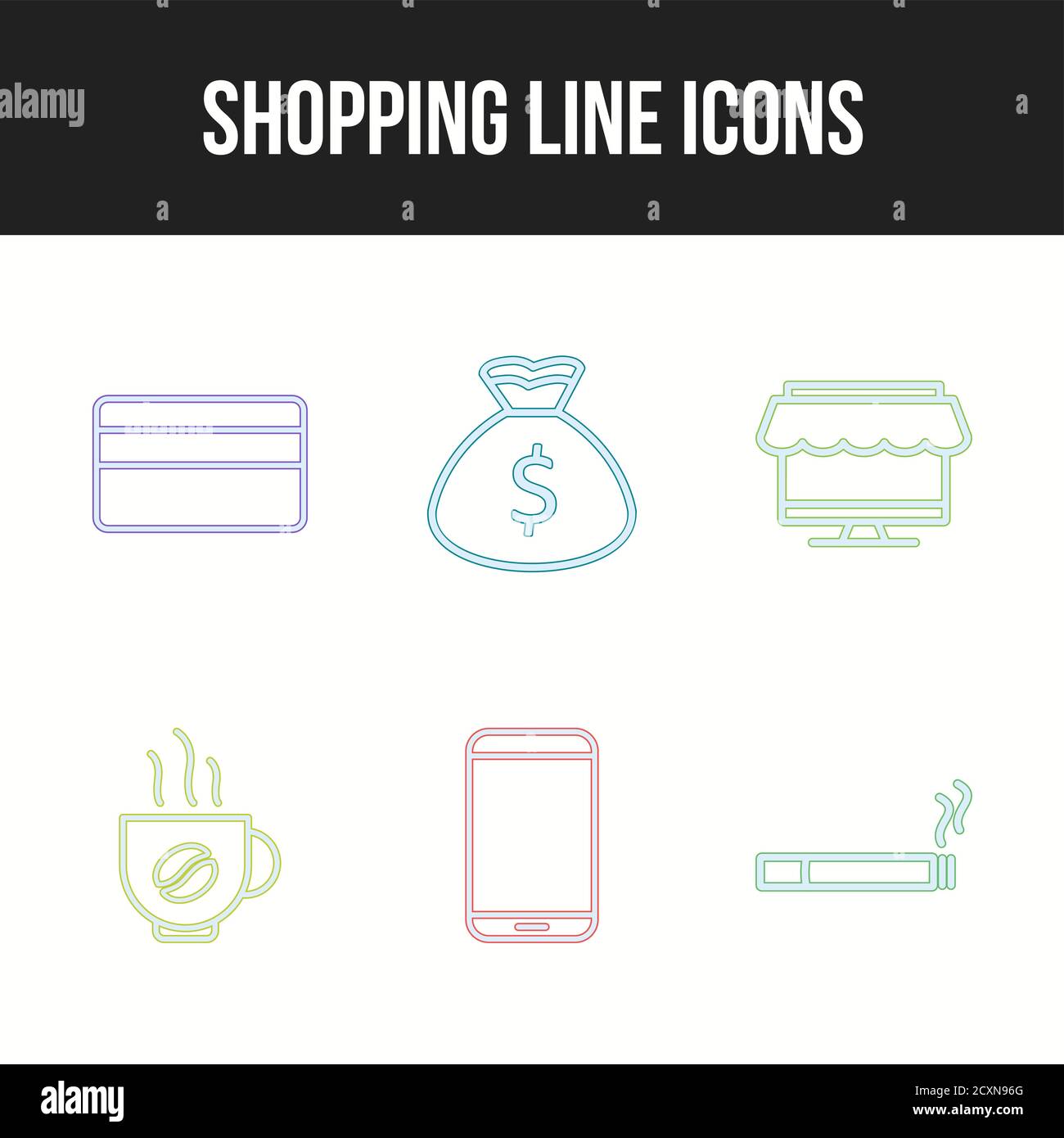 Icon set of six unique shopping line icons Stock Vector Image & Art - Alamy