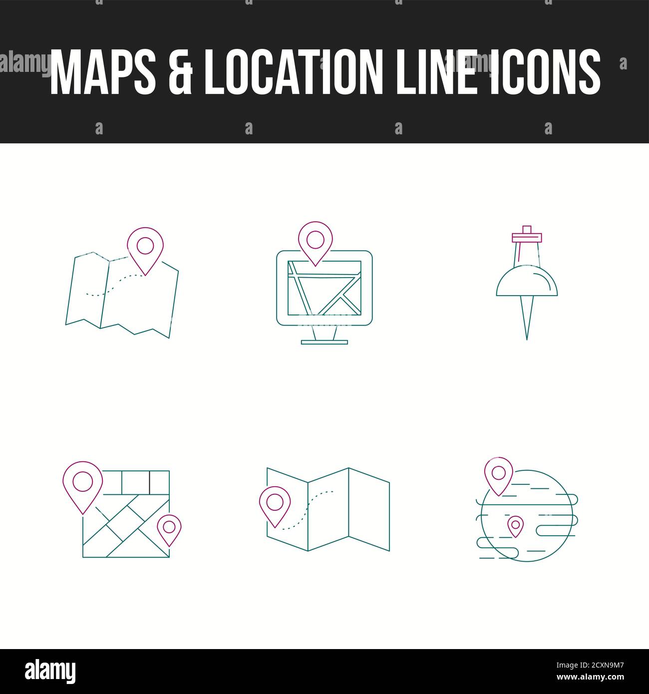 Unique set of maps & location 6 line icons Stock Vector Image & Art - Alamy