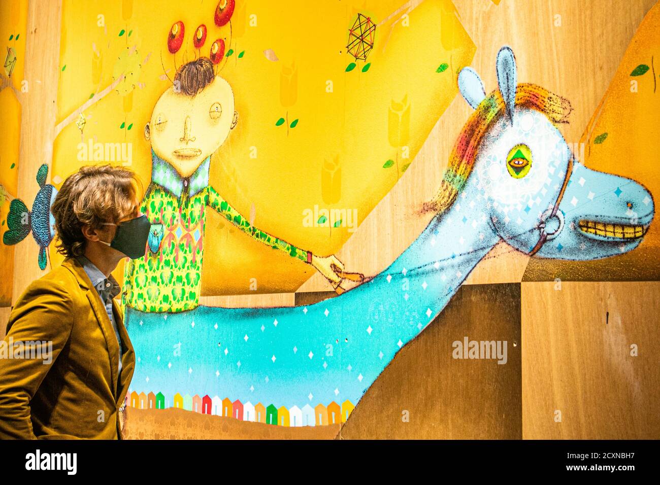 BONHAMS LONDON,UK 1 October 2020. OSGEMEOS (Brazilian, born 1974) Horse (Caballo Marino) in three parts, 2008. Estimate: £ 80,000 - 120,000. Press preview Bonhams new sale explores Pop, Street Art and the related art forms that swept across the world, influencing fashion, music, and youth culture. Credit: amer ghazzal/Alamy Live News Stock Photo