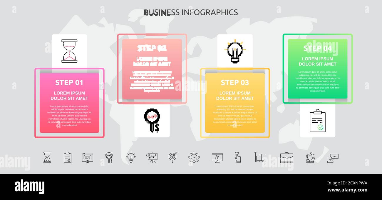 Infographics squares with 4 steps, icons. Vector template used for ...