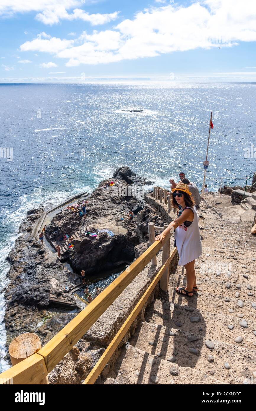 Vertical high angle shot of a caucasian female enjoying the Port of Punta Gorda Stock Photo