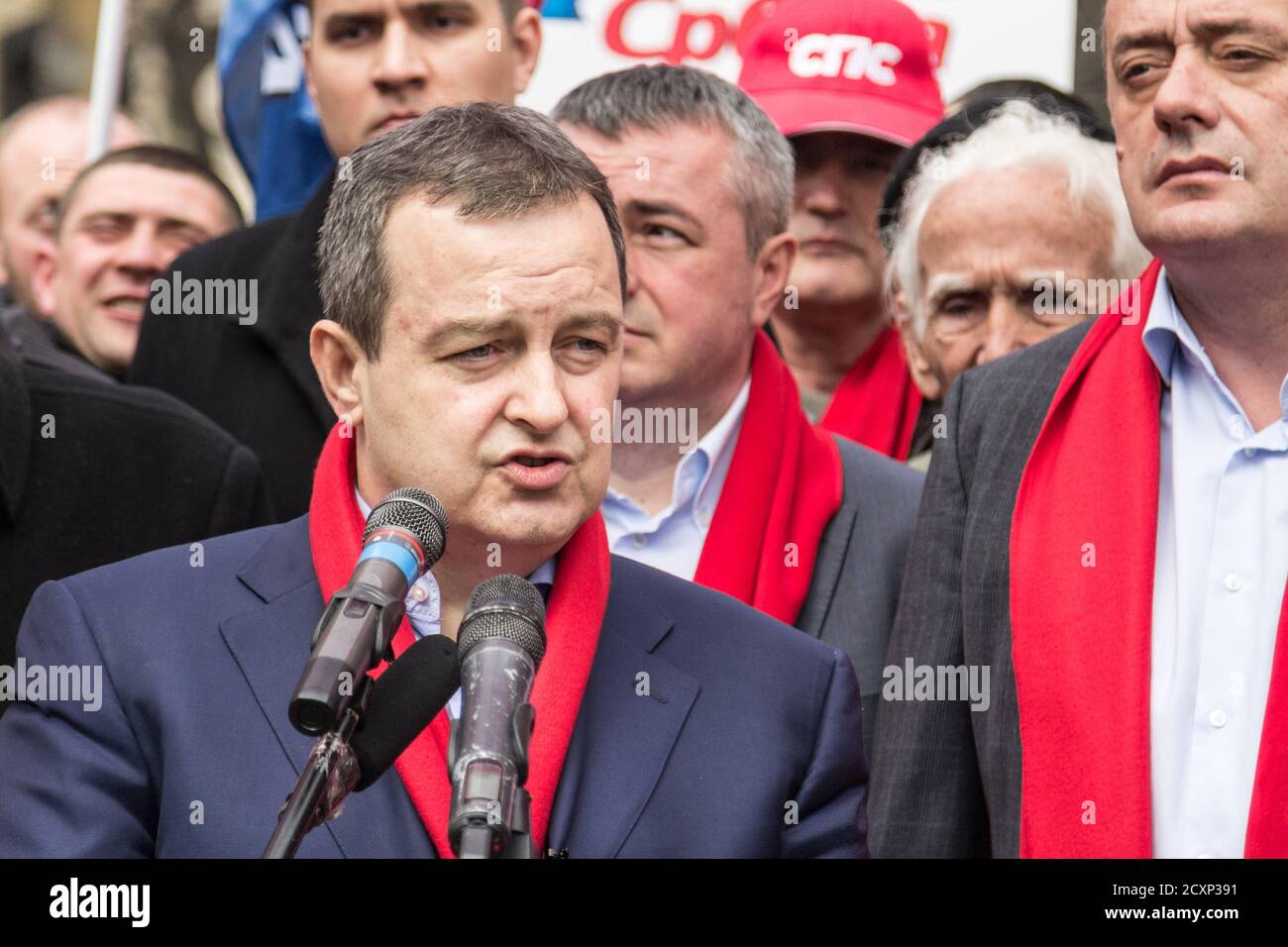 SUBOTICA, SERBIA - MARCH 27, 2016:  Ivica Dacic, Serbian Minister of Foreign Affairs & Leader of the Socialist Party of Serbia holds a speech during t Stock Photo