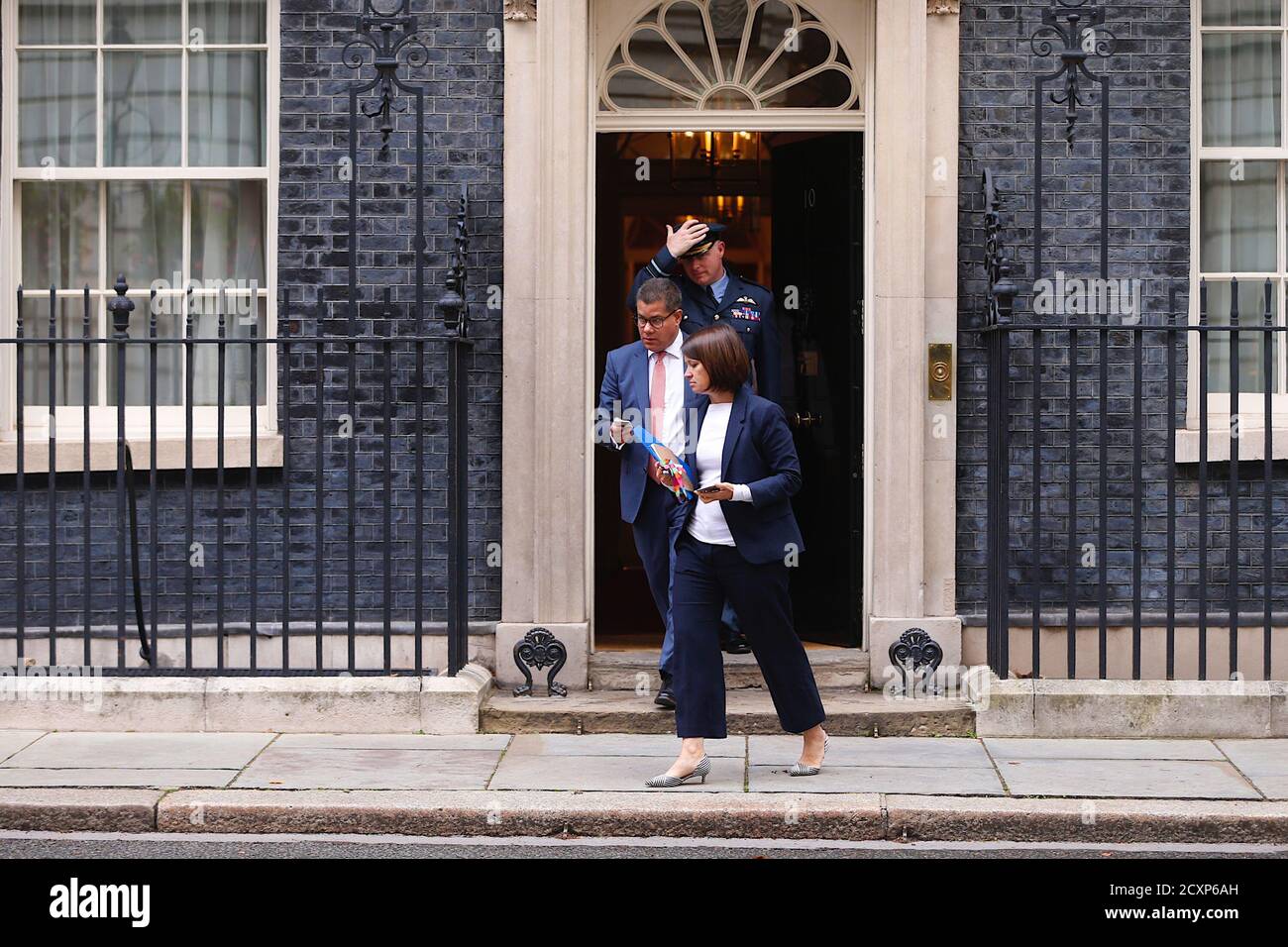 London, UK. 01 October, 2020. Alok Sharma and Air Vice-Marshal Harvey Smyth, Head of the UK’s Space Directorate leaves Downing Street after a meeting at number 10. Photo Credit: Paul Lawrenson-PAL Media/Alamy Live News Stock Photo