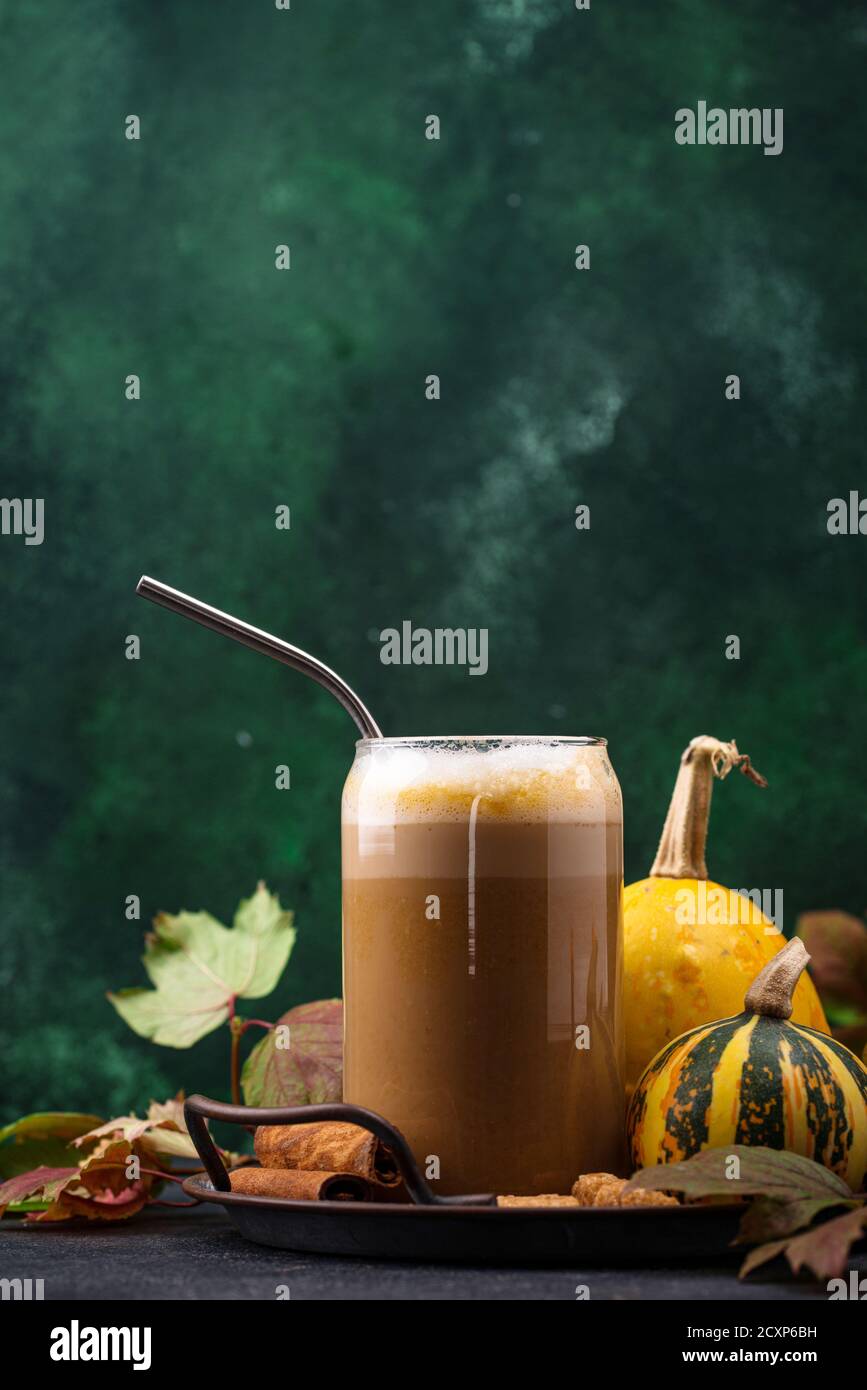 Pumpkin latte, hot autumn drink Stock Photo