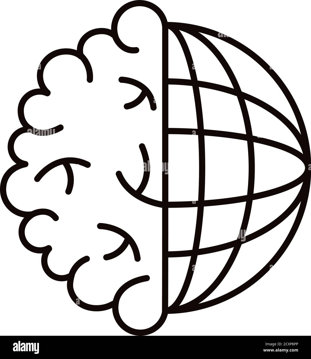 brain human with sphere planet line style icon vector illustration ...