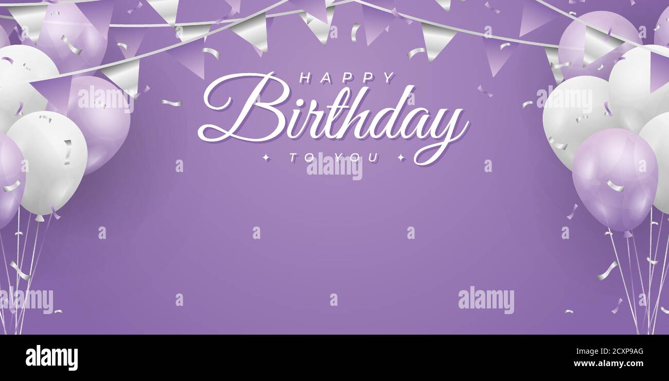 Happy Birthday . banner or greeting card background for birthday celebration . purple and white color concept . vector illustration eps10 Stock Vector