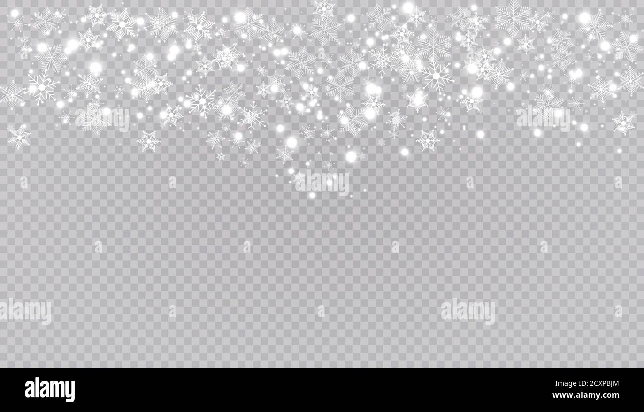 White snow flies on a transparent background. Christmas snowflakes ...
