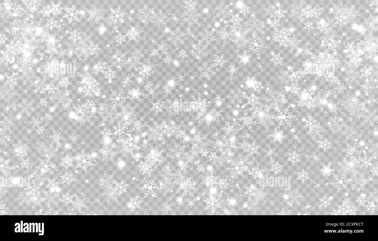 White snow flies on a transparent background. Christmas snowflakes ...