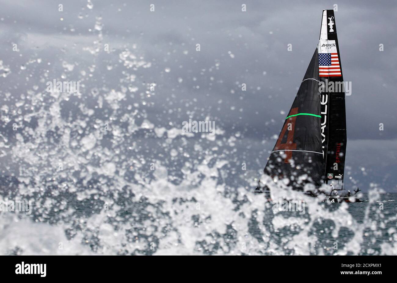 Oracle Racing Team Spithill of the U.S. compete with their multihulls during the America's Cup World Series regatta in Naples April 15, 2012. REUTERS/Alessandro Bianchi (ITALY - Tags: SPORT YACHTING) Stock Photo