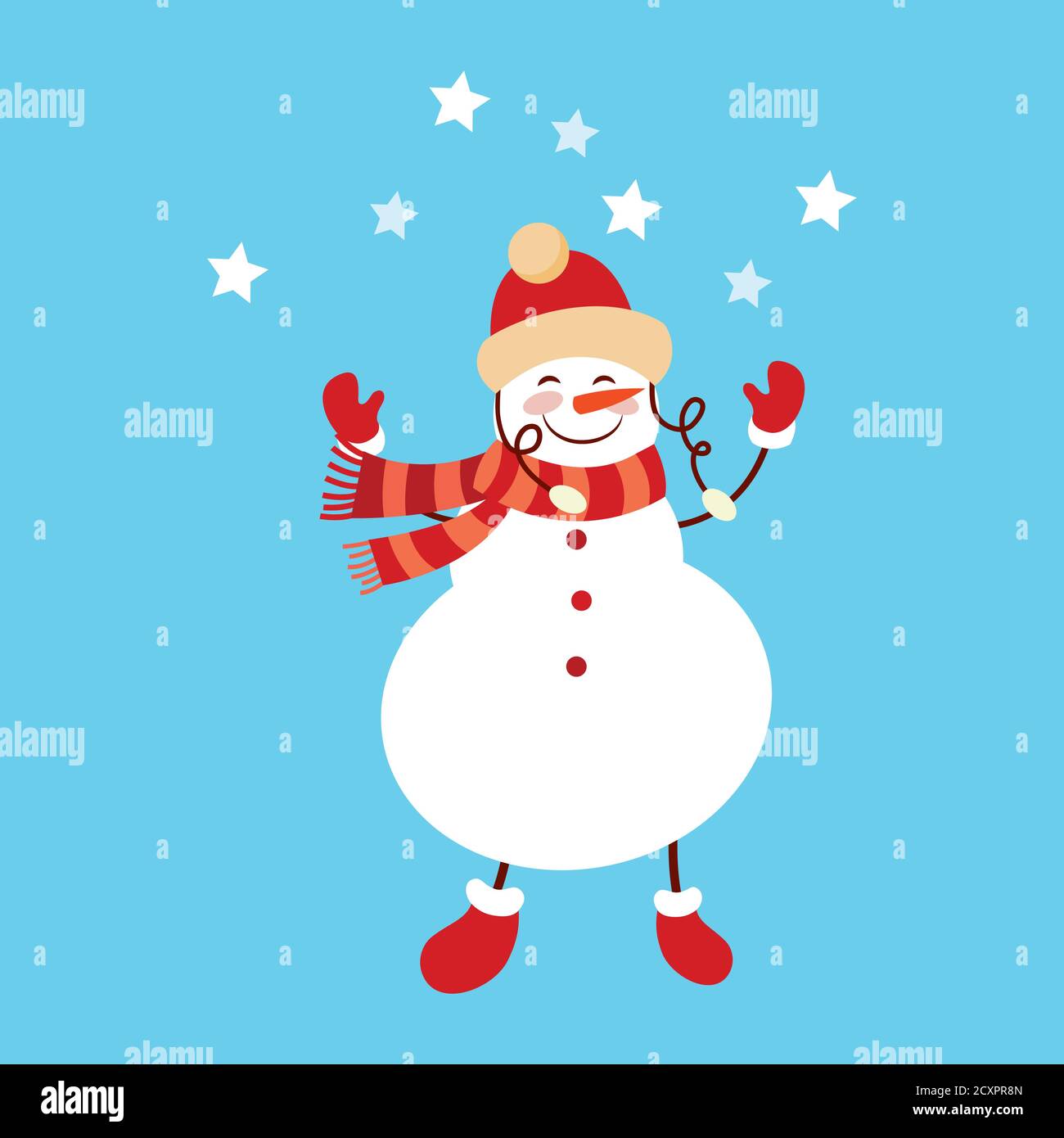 Funny cartoon snowman, Vector illustration with snowman in top hat ...