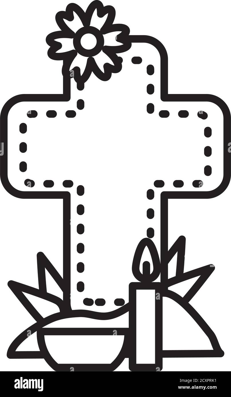 mexican day of dead concept, cross grave with flowers and candle over ...