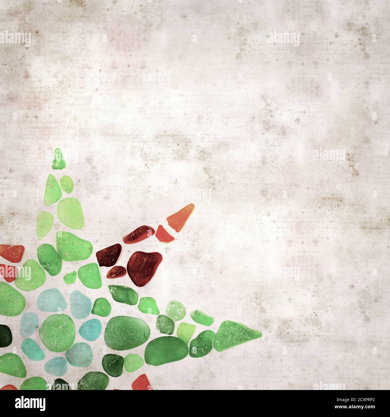 textured stylish old paper background, square, with Star of Ishtar symbol made of seaglass Stock Photo