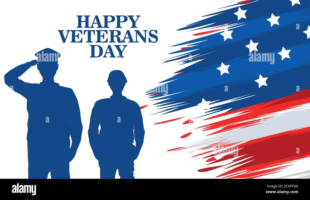 happy veterans day celebration with military officer saluting and ...