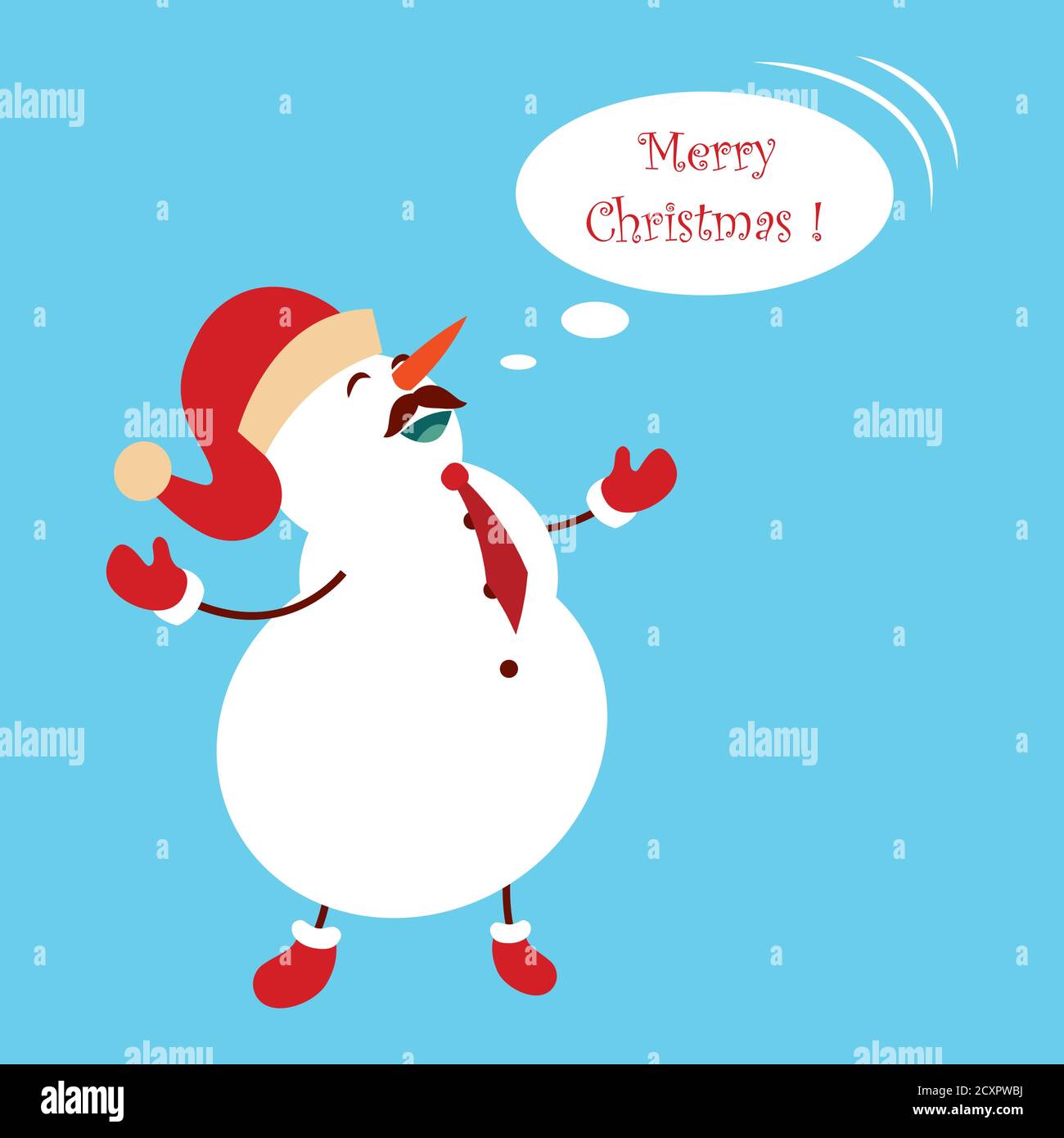 Funny cartoon snowman, Vector illustration with snowman in top hat ...