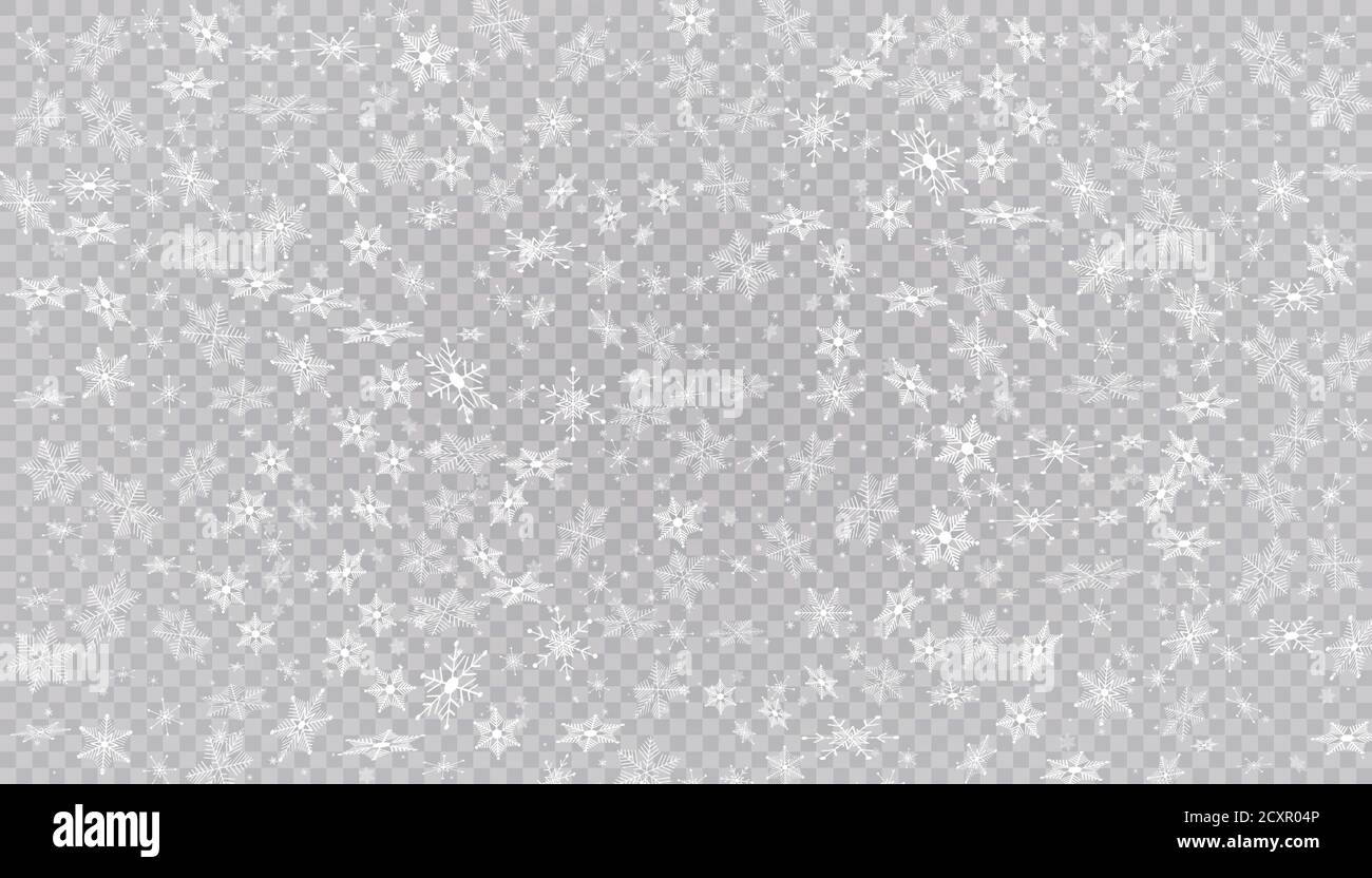 White snow flies on a transparent background. Christmas snowflakes ...