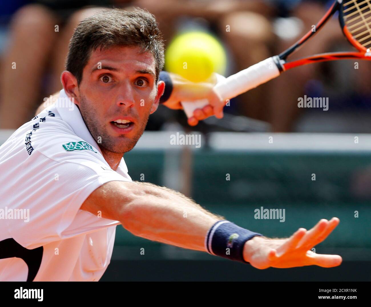Argentina S Federico Delbonis Eyes The Ball During His Davis Cup Men S Single Tennis Match Against Brazil S Thomaz Bellucci In Buenos Aires March 9 2015 Delbonis Secured Victory On His First Match Point