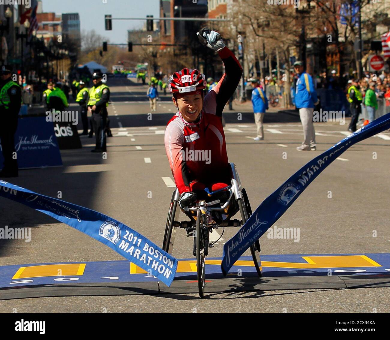 Boston marathon wheelchair finish line hires stock photography and
