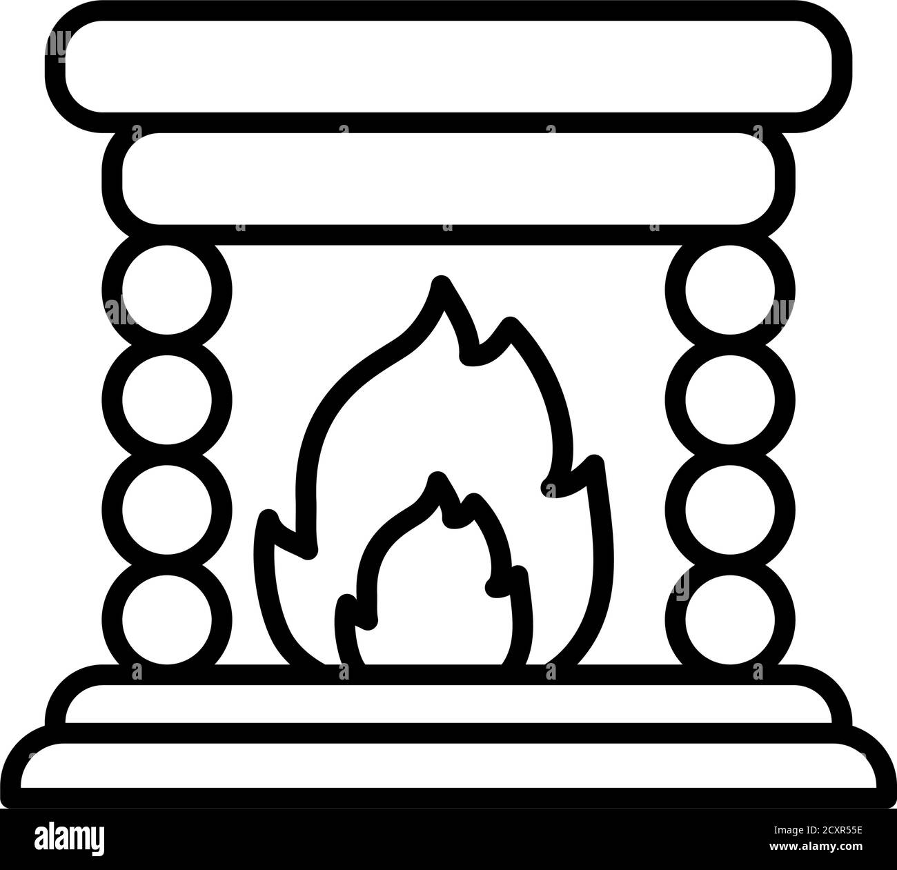 wooden fireplace icon over white background, line style, vector illustration Stock Vector