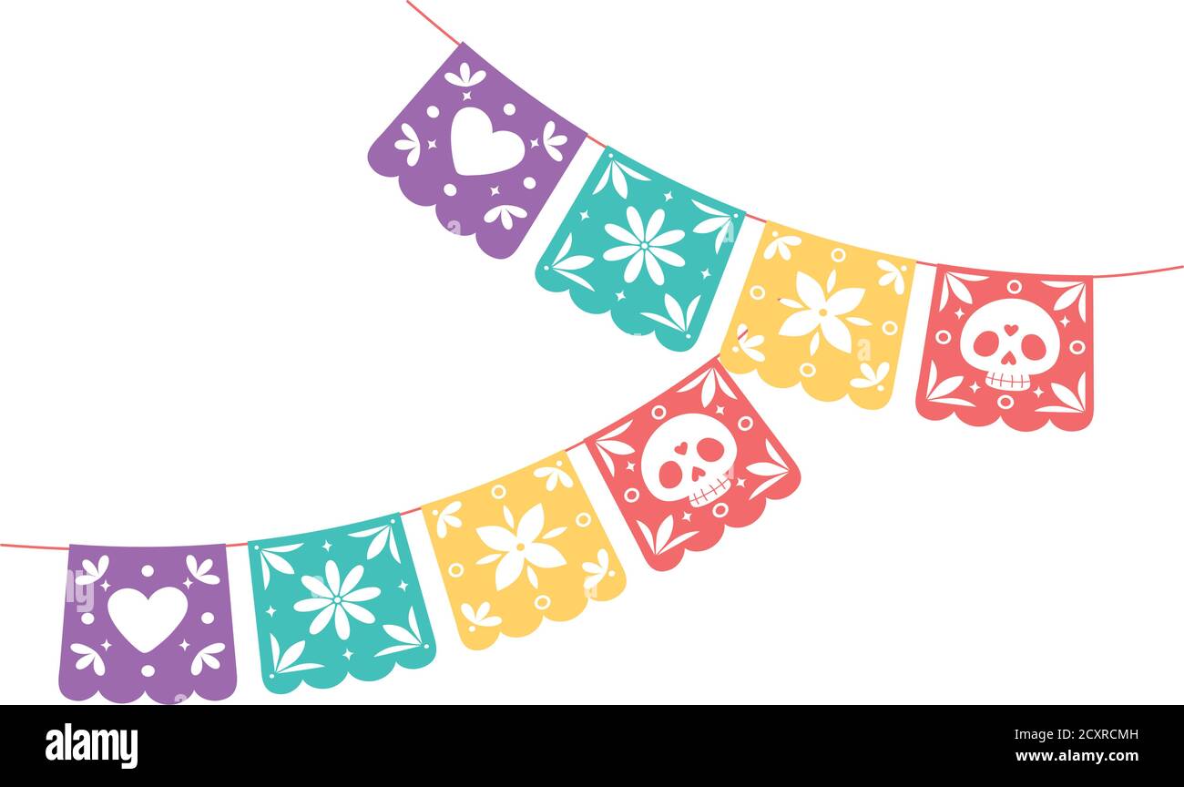 day of the dead, mexican celebration pennants skulls flowers vector  illustration Stock Vector Image & Art - Alamy