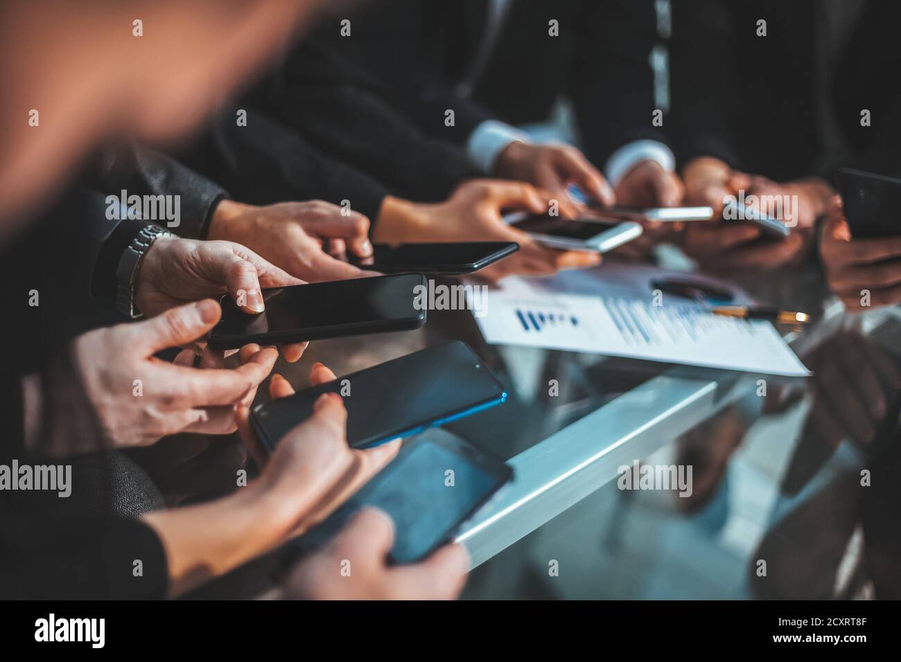 business team analyzing financial data . people and technology Stock Photo