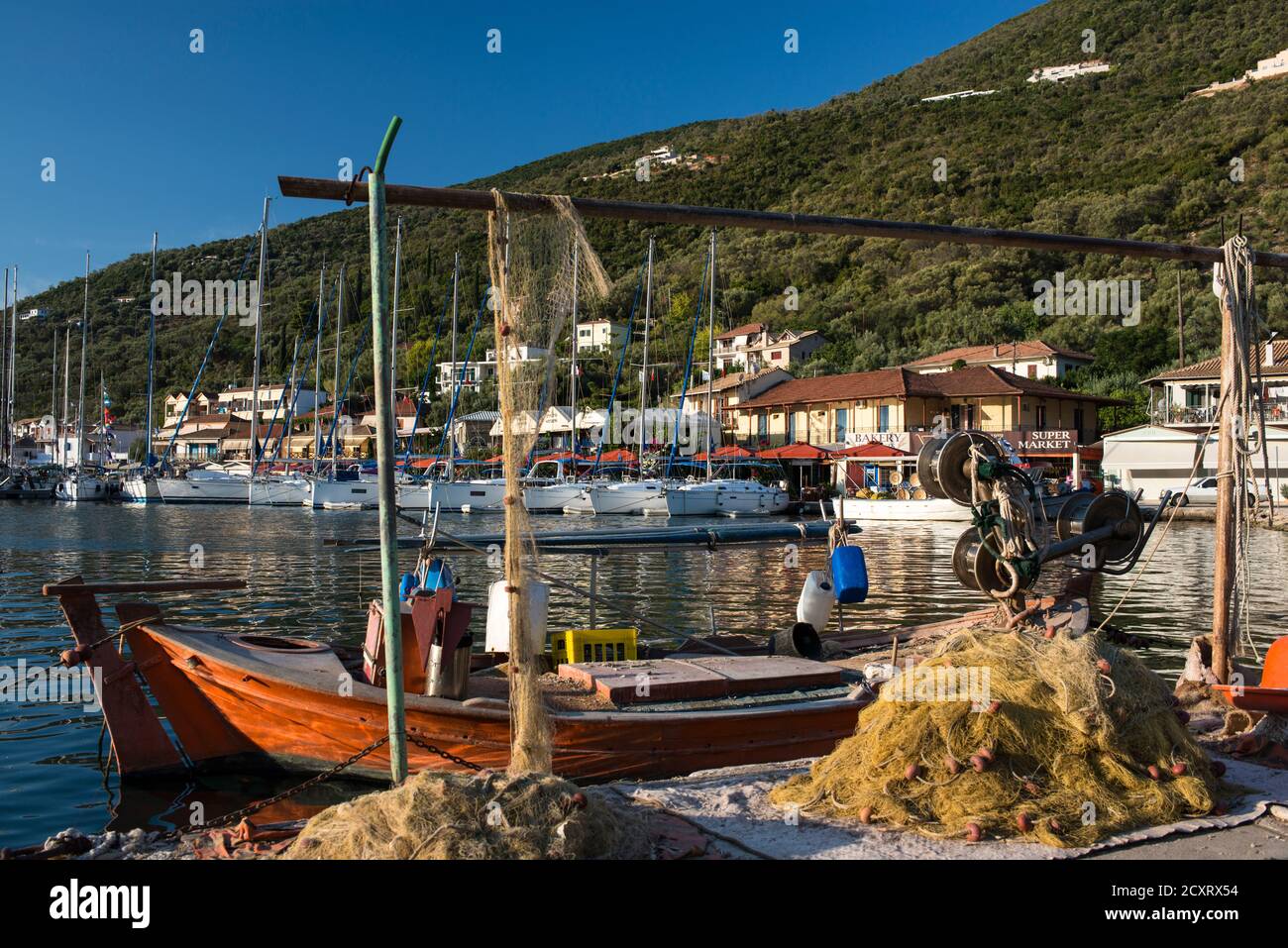 Early monring scene, harbour in village of Sivota, Lefkada, Greece Stock Photo