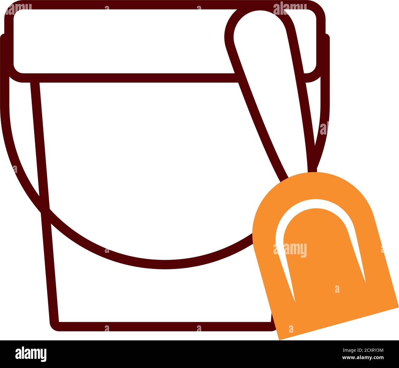 sand bucket and shovel over white background, half line half color ...