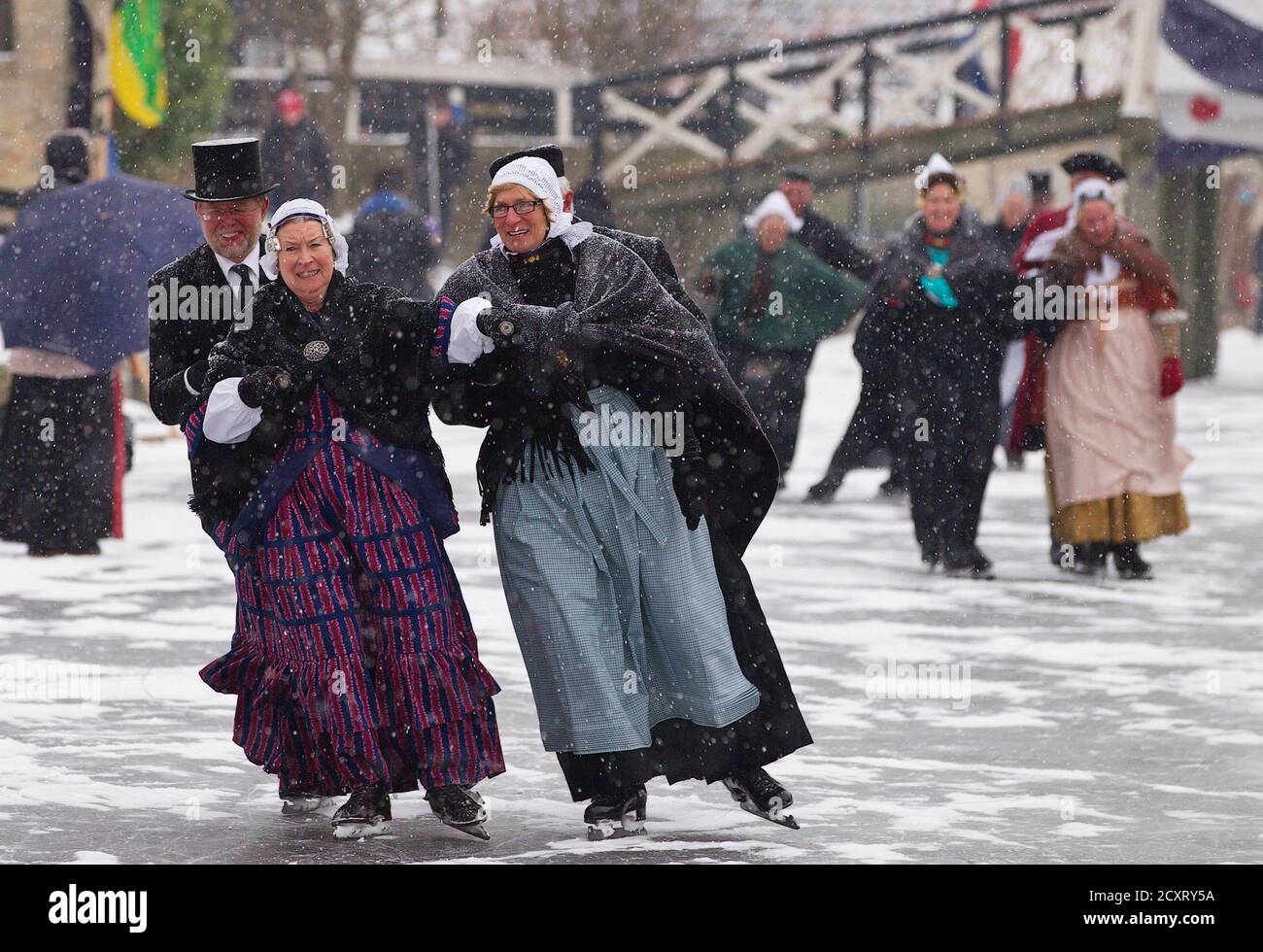 Skaters Dressed In Traditional Dutch Costumes Skate On The Canal In Hindeloopen January 26 2013 When The Canals And Lakes Freeze The Dutch Get Out Their Skates And Venture Out On The