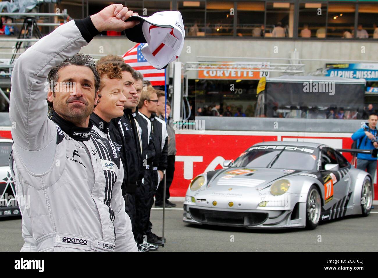 U S Actor Patrick Dempsey Waves Just Before The Start Of The Le Mans 24 Hour Sportscar