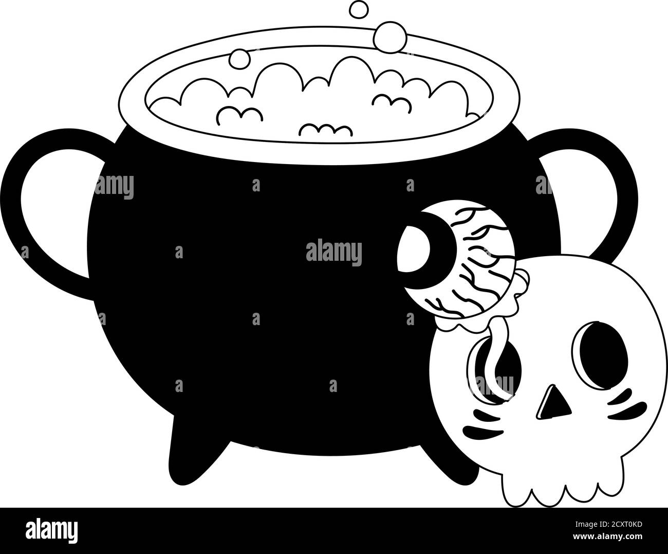 happy halloween cauldron skull and creepy eye cartoon vector