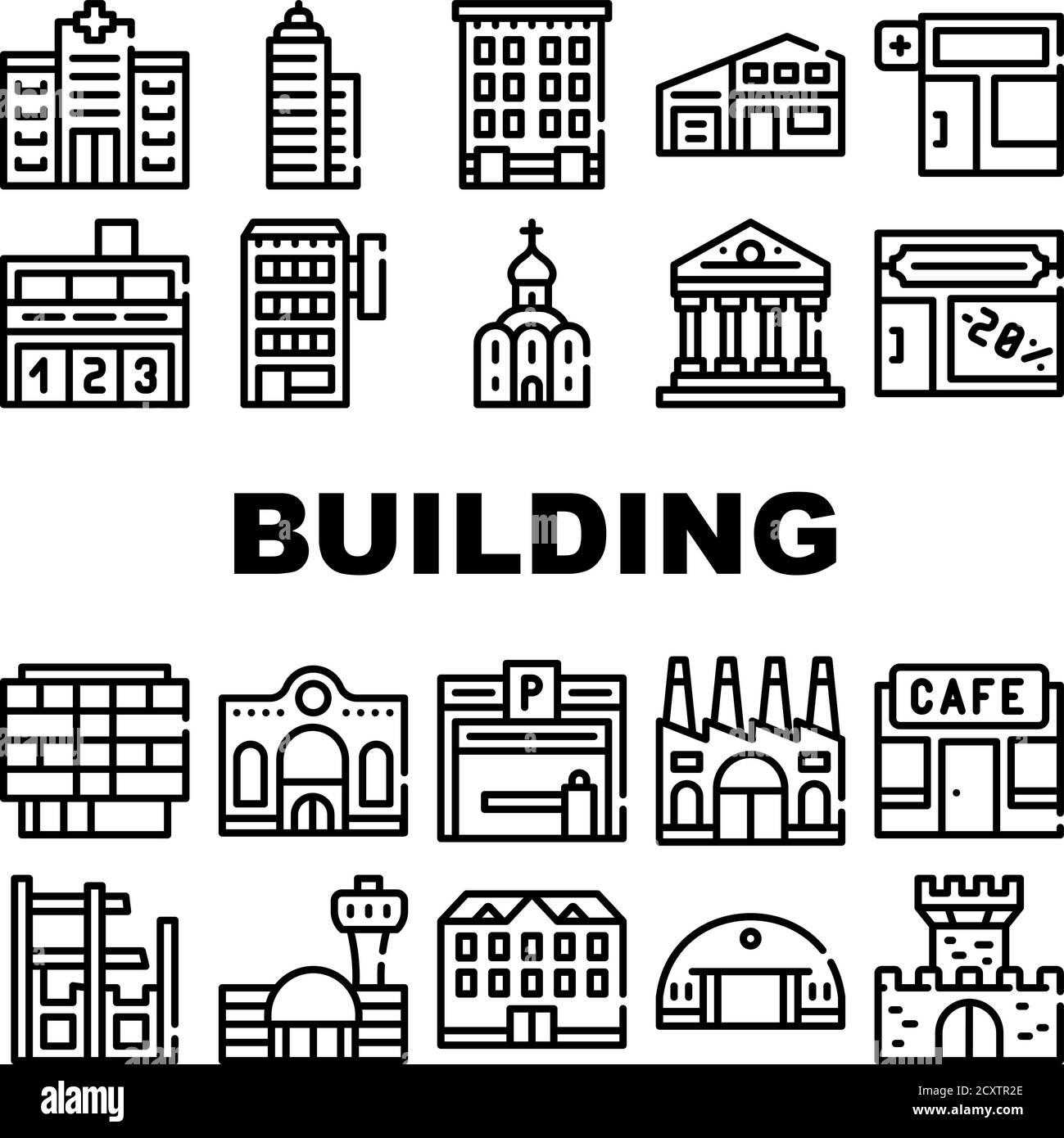 Building Architecture Collection Icons Set Vector Illustrations Stock ...