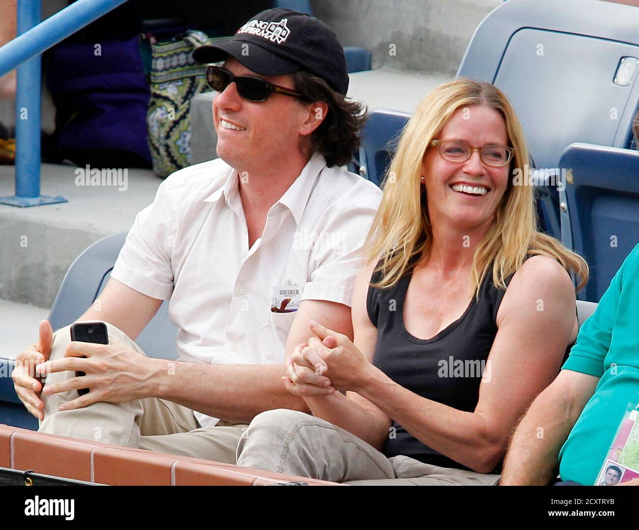 actress elizabeth shue r and husband director davis guggenheim attend the match between maria sharapova of russia and peng shuai of china at the indian wells wta tennis tournament in indian wells