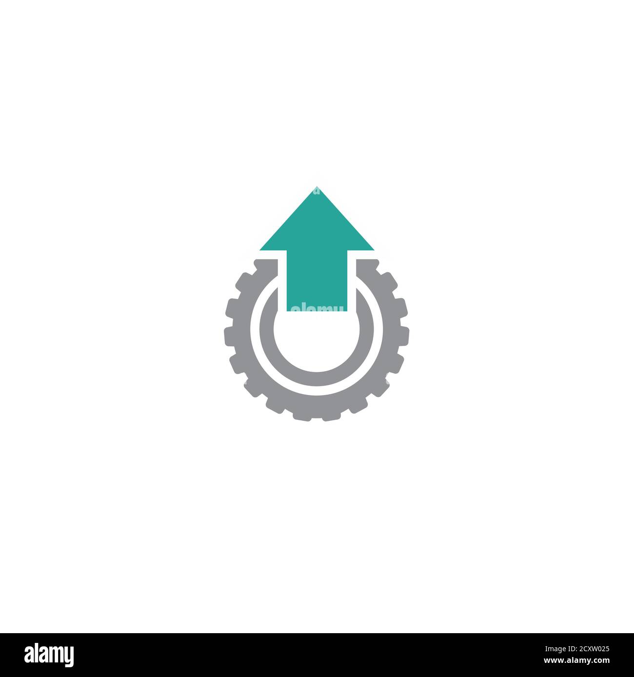 Gear and blue up arrow. icon isolated on white. Vector flat