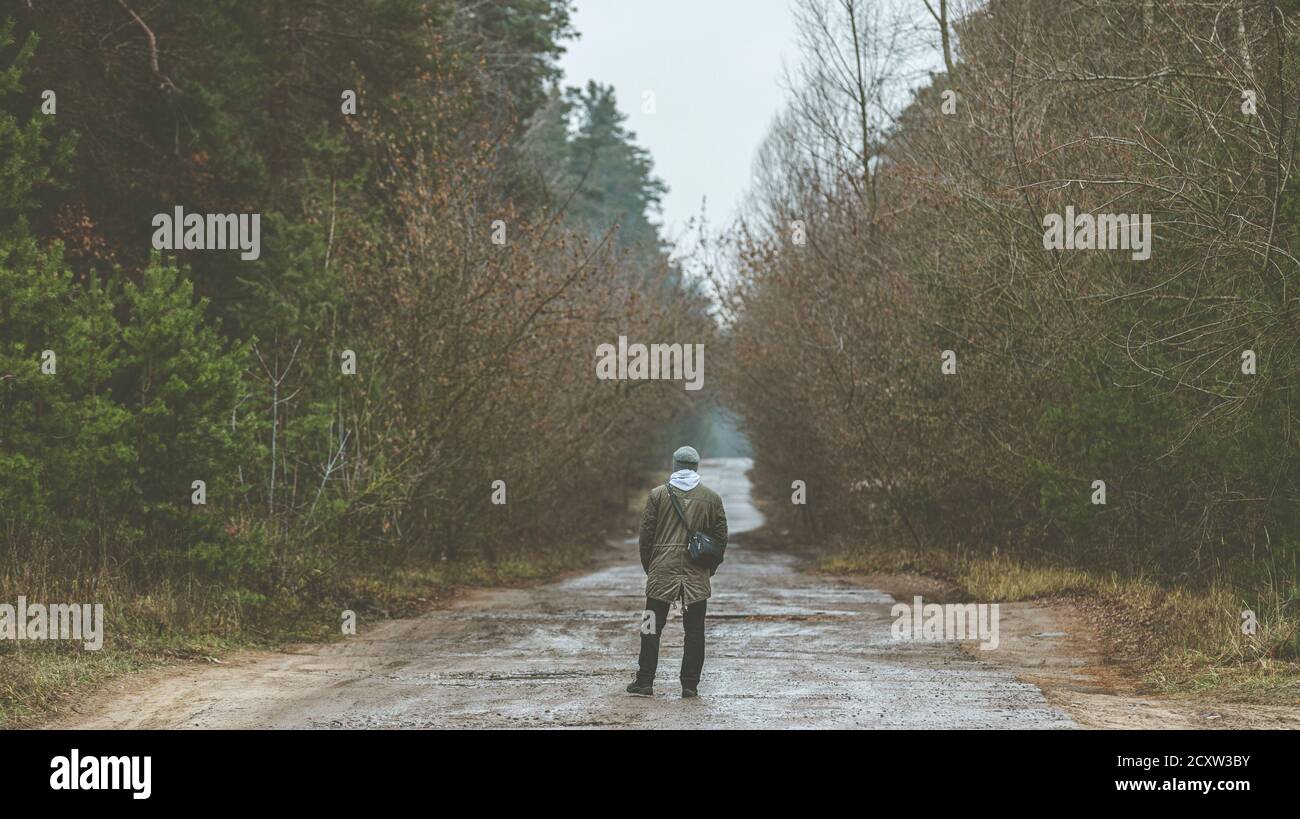Man Standing In A Foggy Forest High Resolution Stock Photography and ...