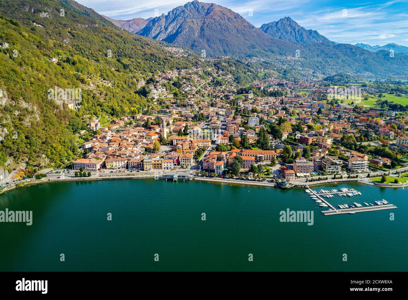 Porlezza (IT) - Aerial view from Lake Lugano towards Menaggio Stock ...