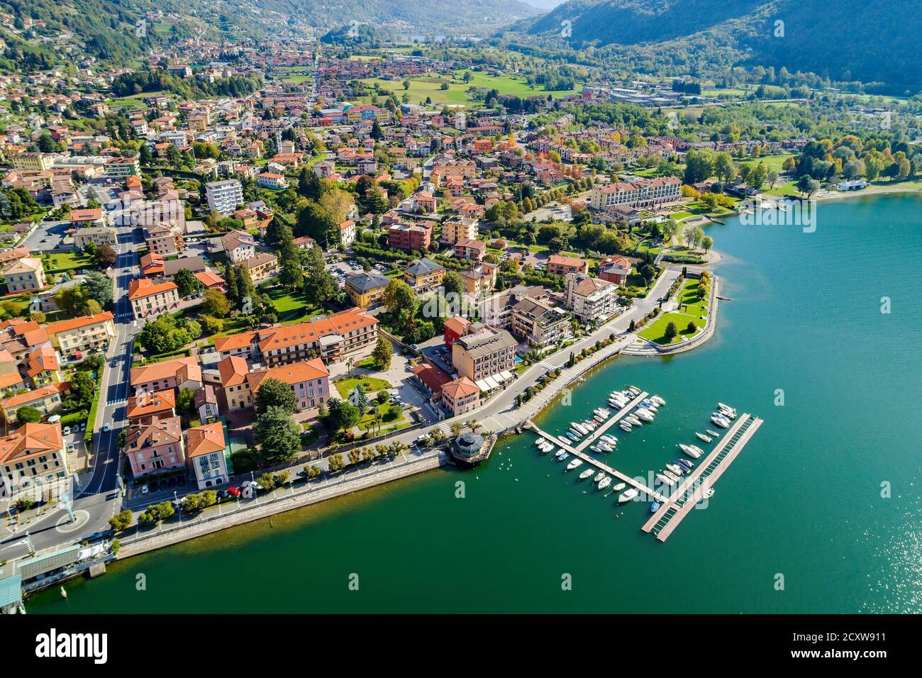 Porlezza (IT) - Aerial view from Lake Lugano towards Menaggio Stock ...