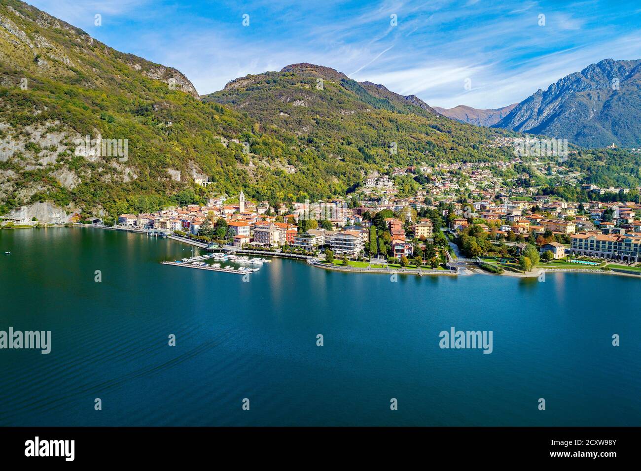 Porlezza (IT) - Aerial view from Lake Lugano towards Menaggio Stock ...